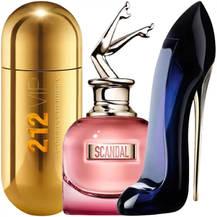 COMBO 3 PERFUMES FEMININOS - 212 VIP, SCANDAL E GOOD GIRL